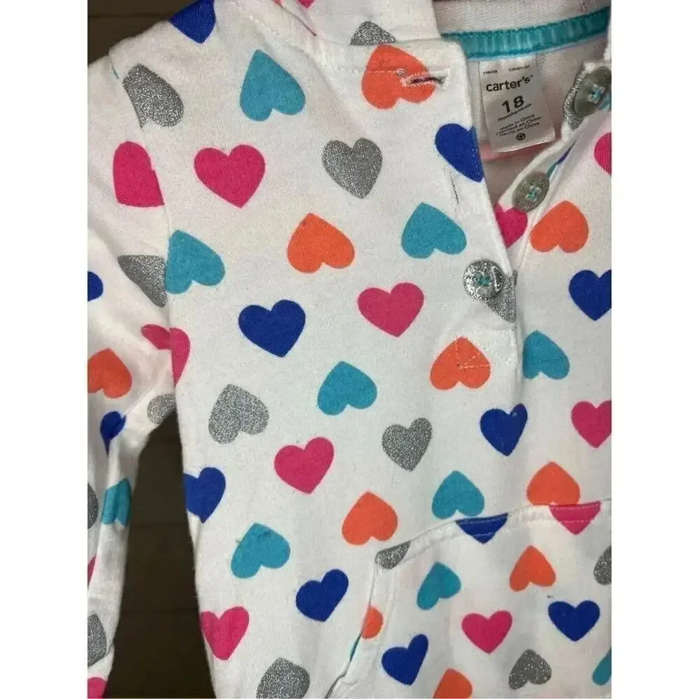 Carter’s hooded fleece romper with glitter hearts size 18 months